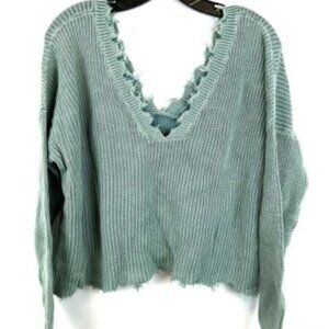 American Rose Women’s Teal V Neck Long Sleeve Sweater Size Small